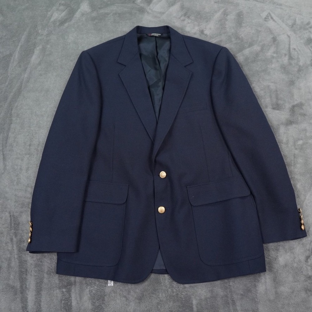 Hardwick Hopsack Blazer Mens 44R Navy VTG Wool Gold Crest Buttons USA Made